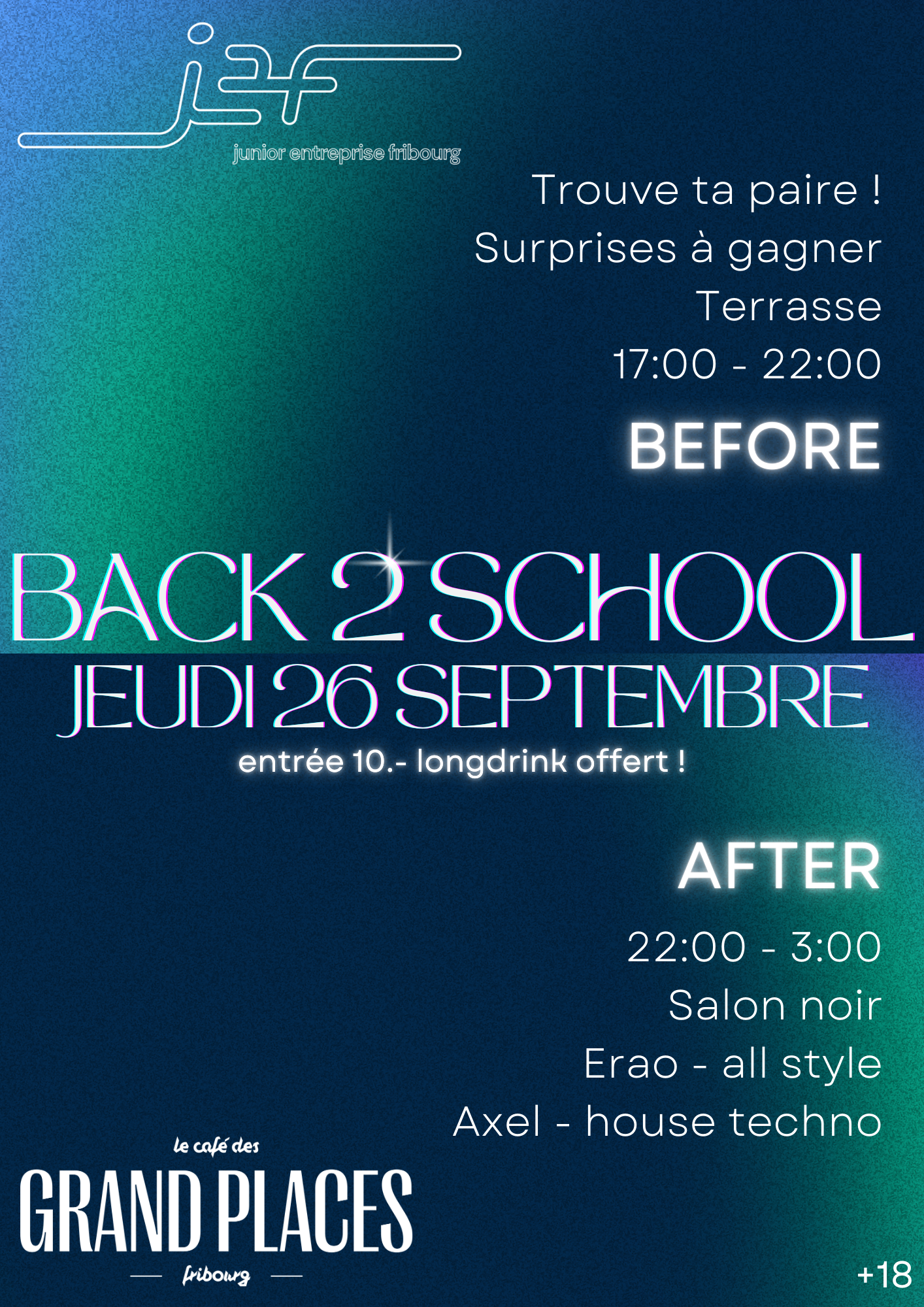 Affiche Back 2 School — Junior Entreprise Fribourg